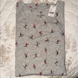 NWT Lane Bryant Long Sleeve Gray Top with Ski Print
